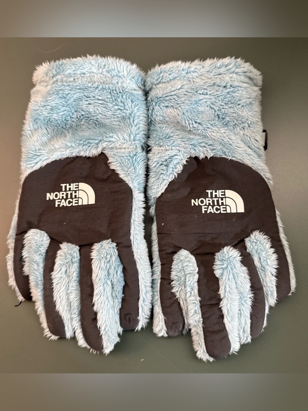 The North Face Osito Etip Glove Tech Fleece Aqua Gray Girls Youth Small NF0A3KPG
